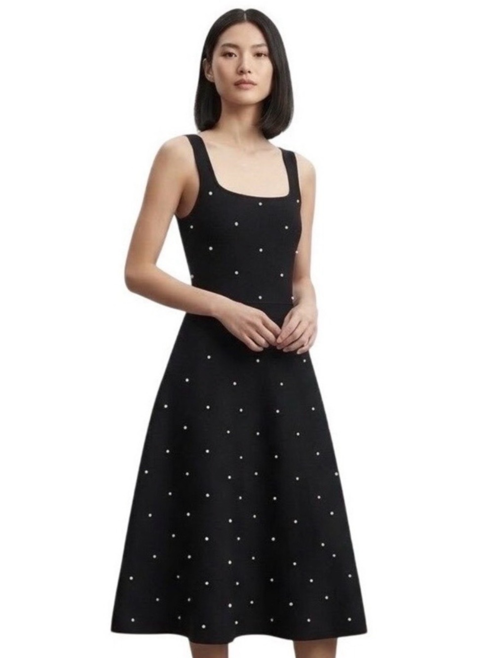 Free Assembly Black Dress Fit & Flare  Sleeveless Pearl Balletcore LBD Small